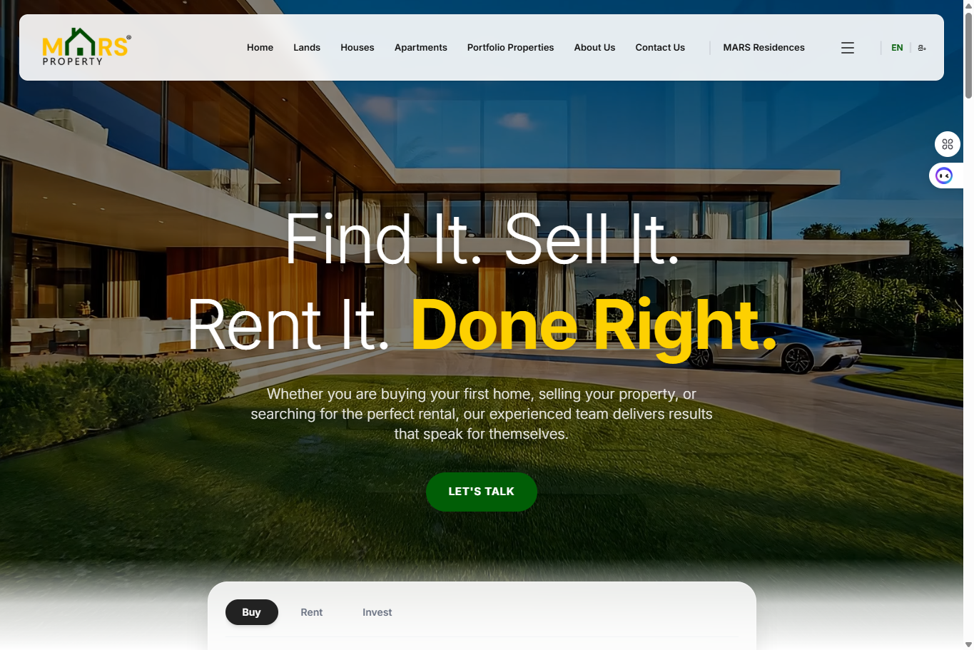 Homepage preview of the Mars Property website